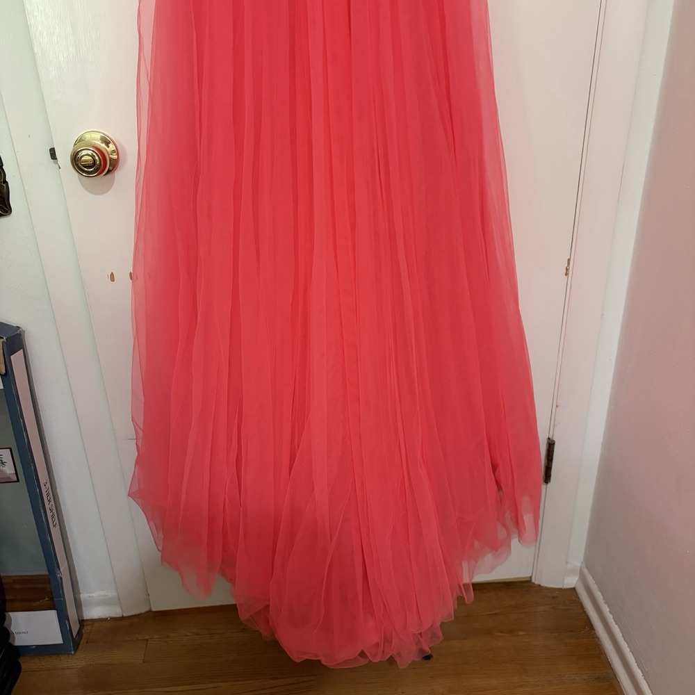 Sherri Hill 50474 A Line Maxi Formal Dress Red Pink Tulle 2 Beaded Homecoming - Picture 11 of 12